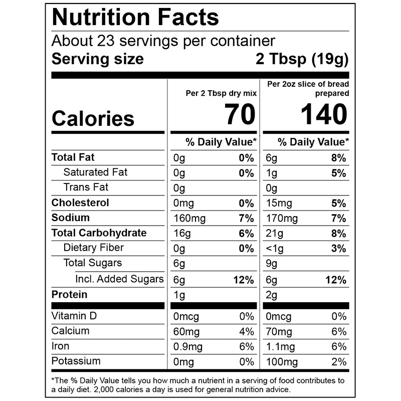 Fowler's Mill Banana Bread Mix Nutrition Facts